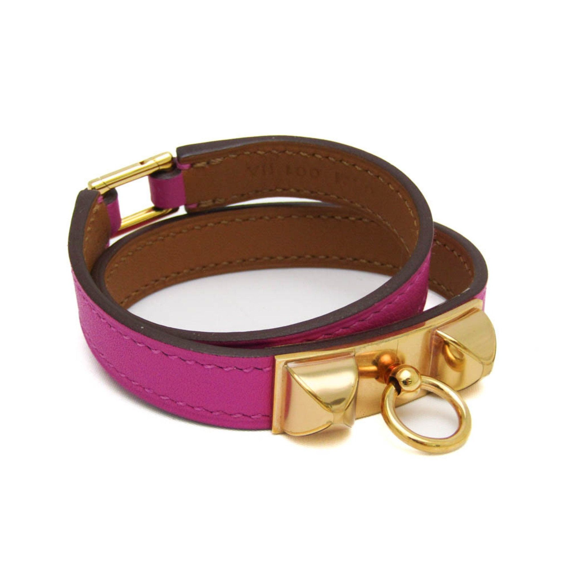 image of Hermes Rival Double Tour Metal,swift Leather Bangle Light Purple,pink, Women's