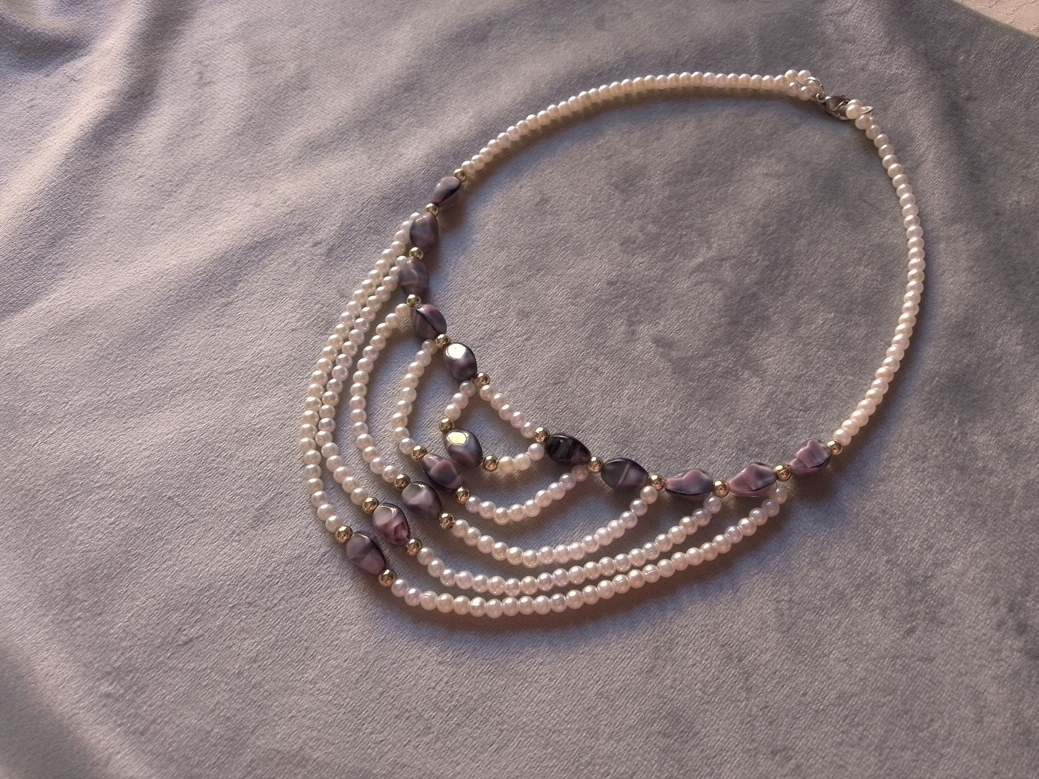 Handmade Necklace Pearls Tumbled Purple Amethyst Multithread Size ONE SIZE - 2 Thumbnail