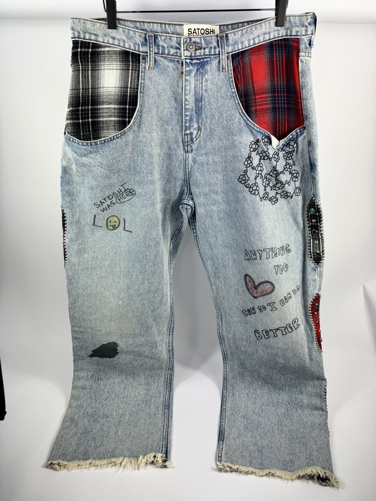 Satoshi Nakamoto Nessa Wide-Leg Printed Embellished Jeans Size US 34 / EU 50 - 1 Thumbnail