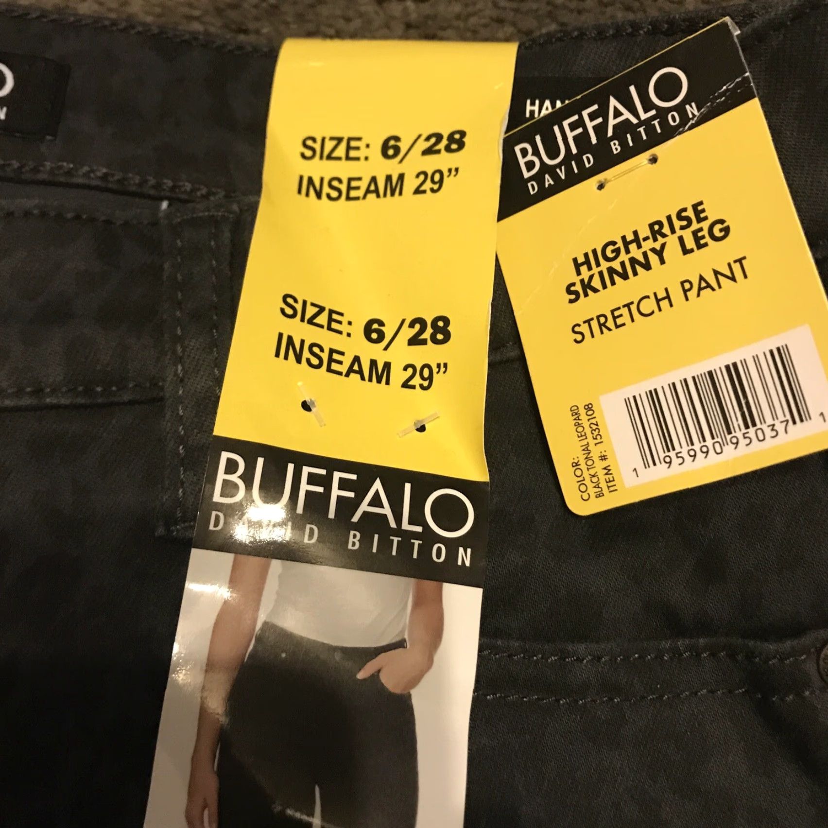 Vintage Buffalo Hanna Skinny Soft Stretch Pants Black Leopard Rise Sz 6/28 Womens Stretch Casual Pants Skinny Denim Size 28" / US 6 / IT 42 - 2 Thumbnail