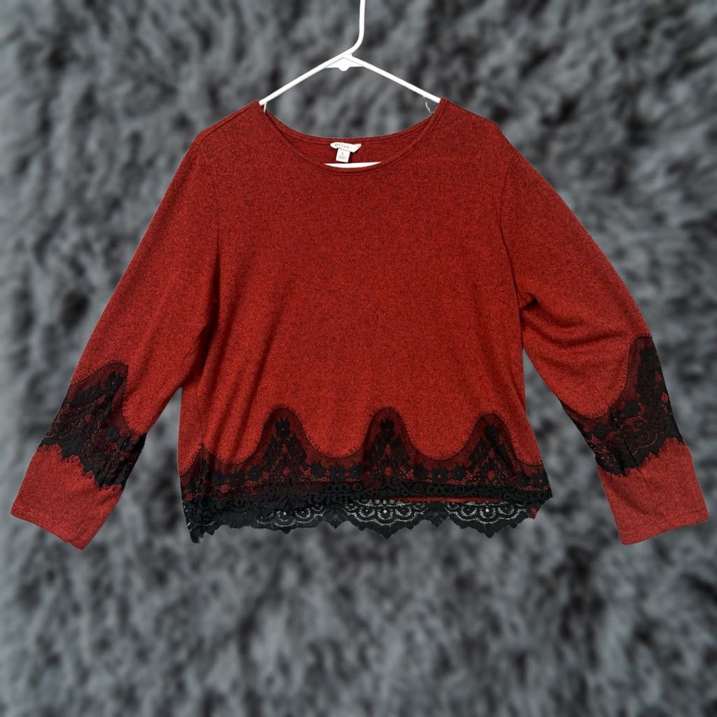 Vintage VINTAGE Dark Romantic Gothic Red Sweater L Vampy Victorian Noir Alt Grunge Moody Lace Size L / US 10 / IT 46 - 1 Thumbnail