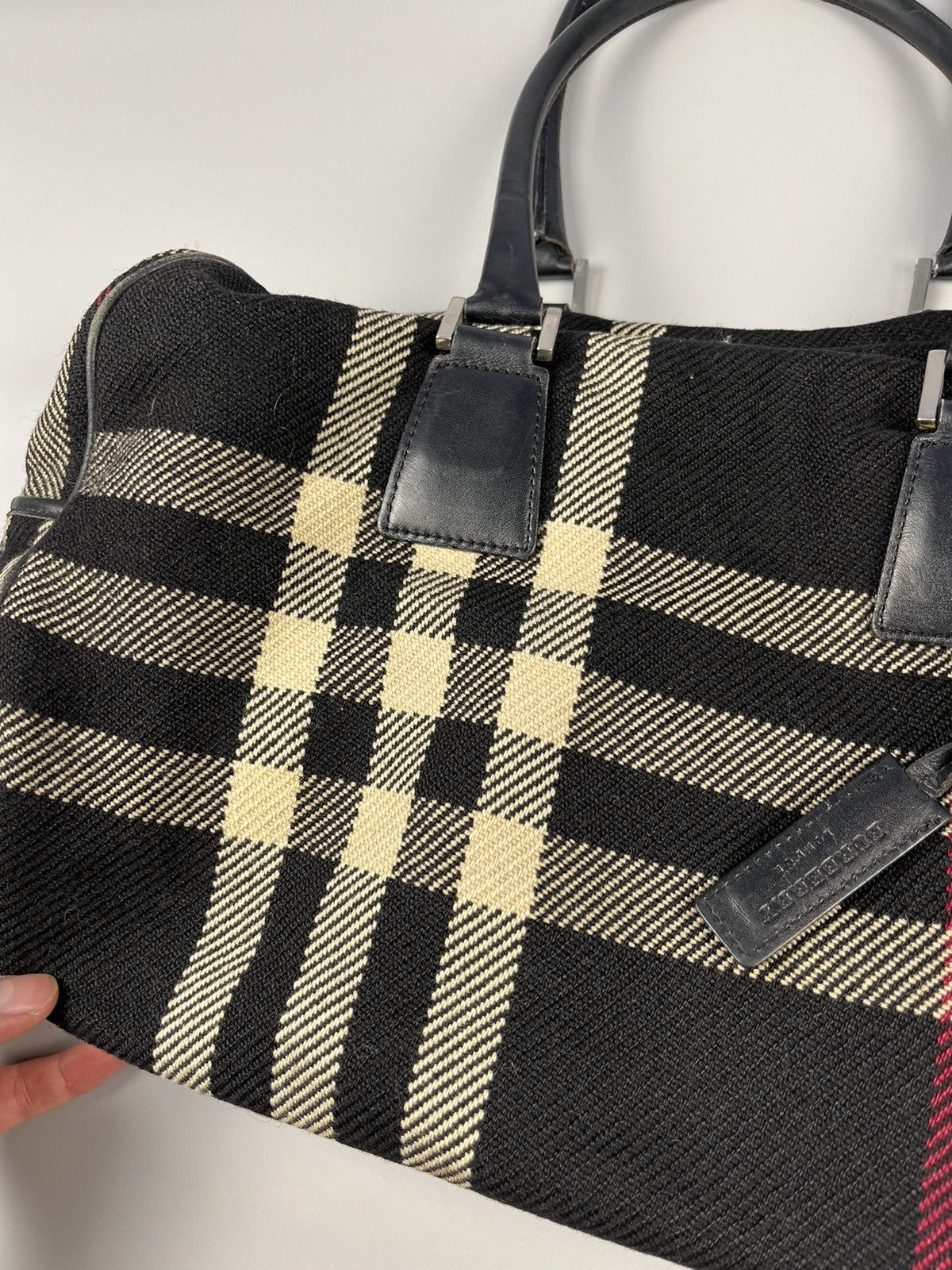 Burberry BURBERRY Vintage Nova Check Tweed Wool/Leather Tote Bag Size ONE SIZE - 2 Thumbnail