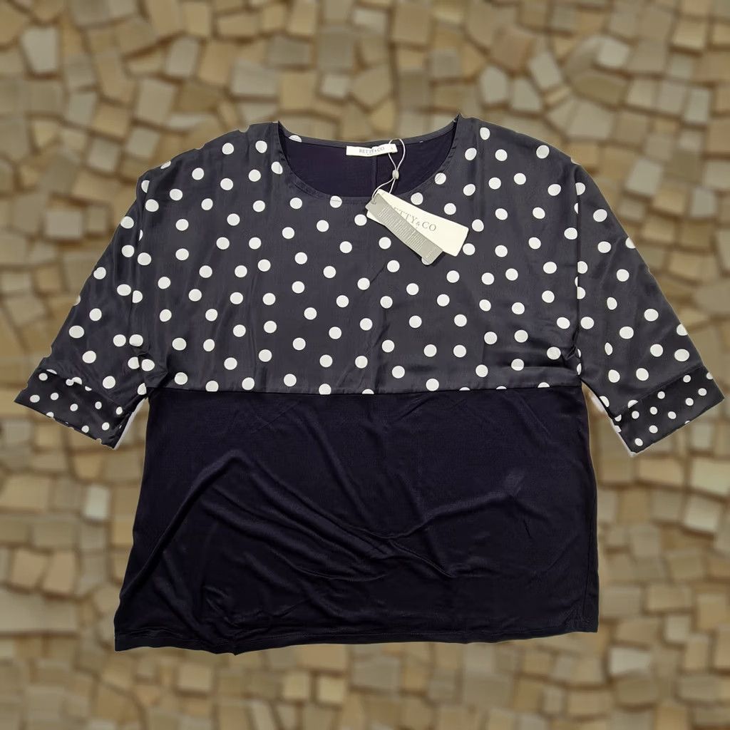 CO Betty & Co Womens T Shirt Navy Blue Polka Dot 3/4 Sleeve Top Large Size L / US 10 / IT 46 - 1 Thumbnail