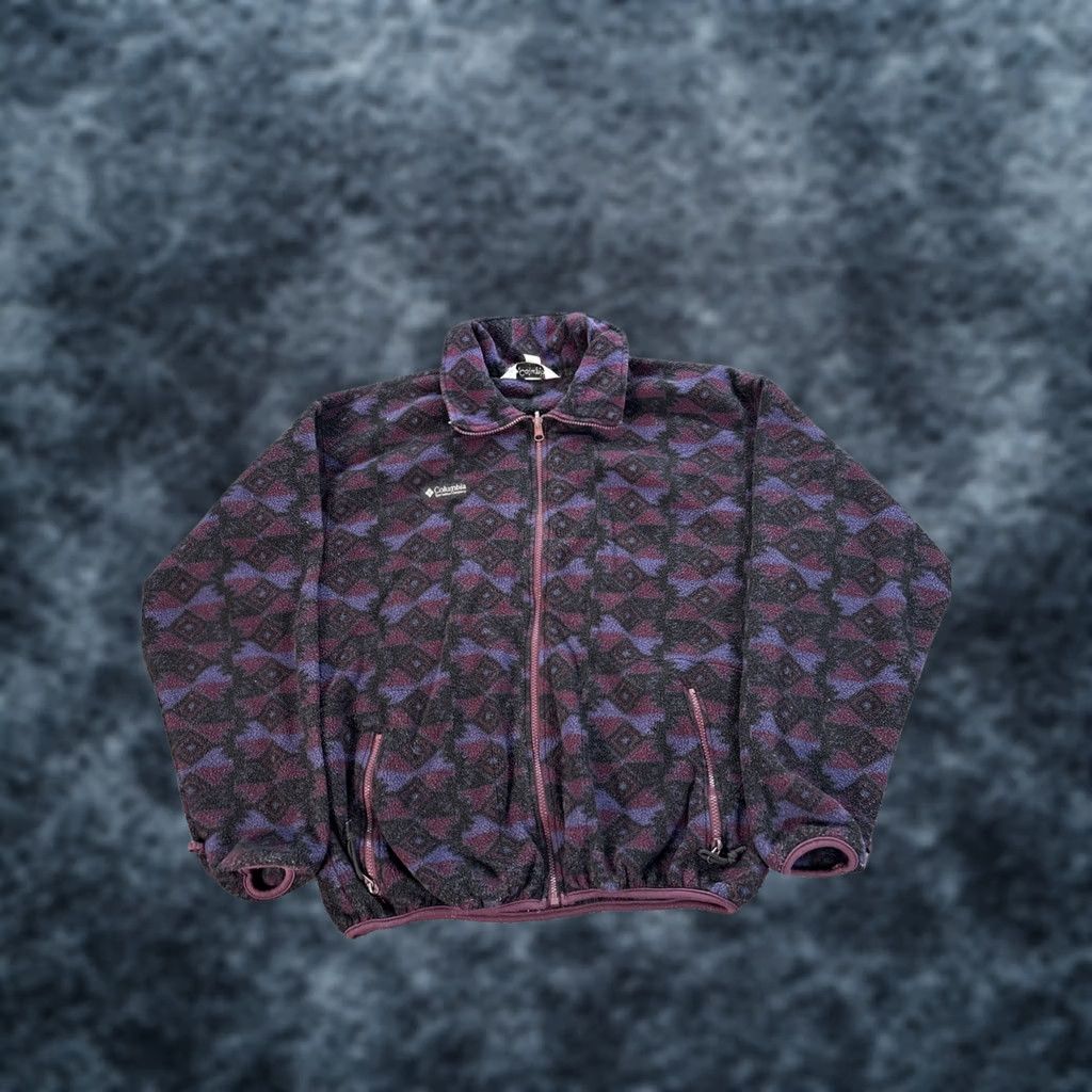 Vintage VINTAGE Columbia Jacket Mens L Purple Aztec Geometric Fleece Full Zip USA Made Size US L / EU 52-54 / 3 - 1 Thumbnail