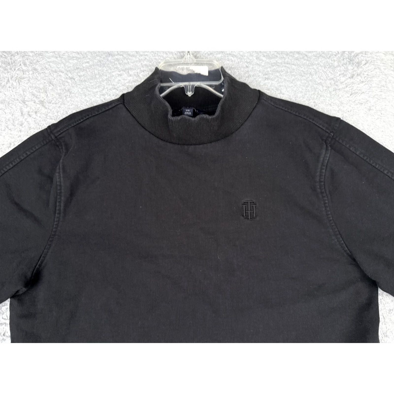 Tommy Hilfiger Tommy Hilfiger Sweater Womens L Black Mock Neck Pullover Embroidered Logo Cuff Jersey Knit Pullover Size L / US 10 / IT 46 - 4 Thumbnail