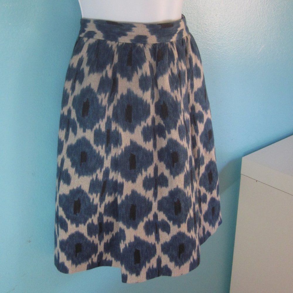 Michael Kors Michael Kors Blue & Tan Print Linen Skirt Size 4 Rear Zipper Size 27" / US 4 / IT 40 - 9 Thumbnail