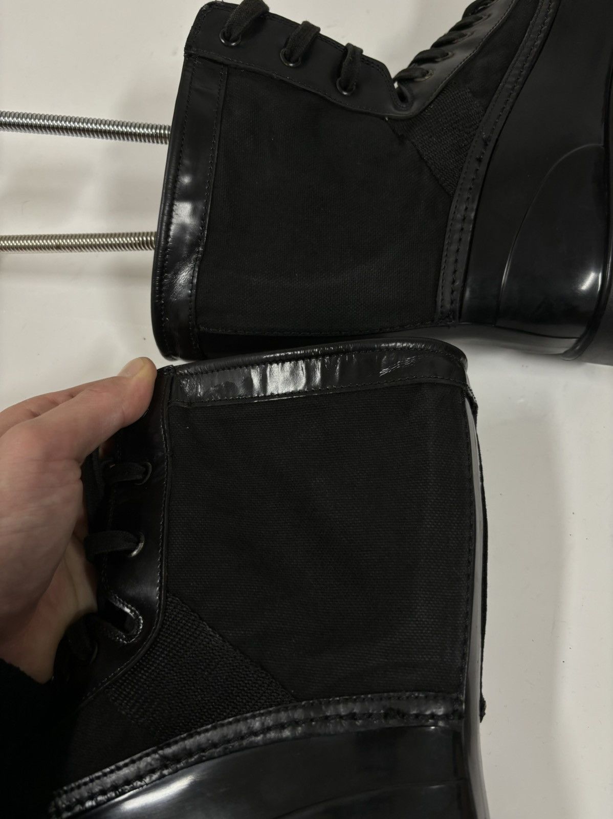 Burberry Prorsum Leather-Canvas Mono Black Lace-Up Rubber High Boots Shoes 44 Size US 11.5 / EU 44-45 - 23 Thumbnail