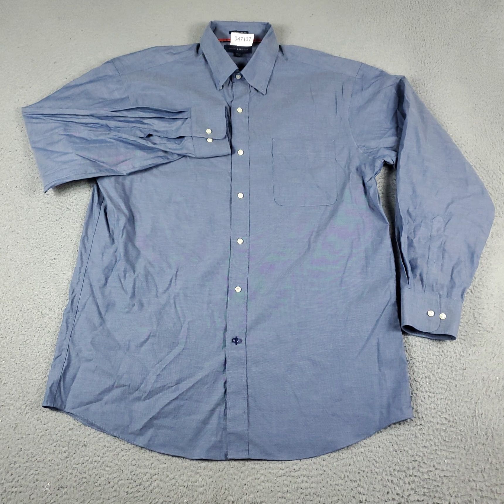 Tommy Hilfiger VINTAGE Tommy Hilfiger Dress Shirt Mens 16.5 Blue Long Sleeve Button-Down Collared Regular Fit Cotton Size 42R - 2 Thumbnail