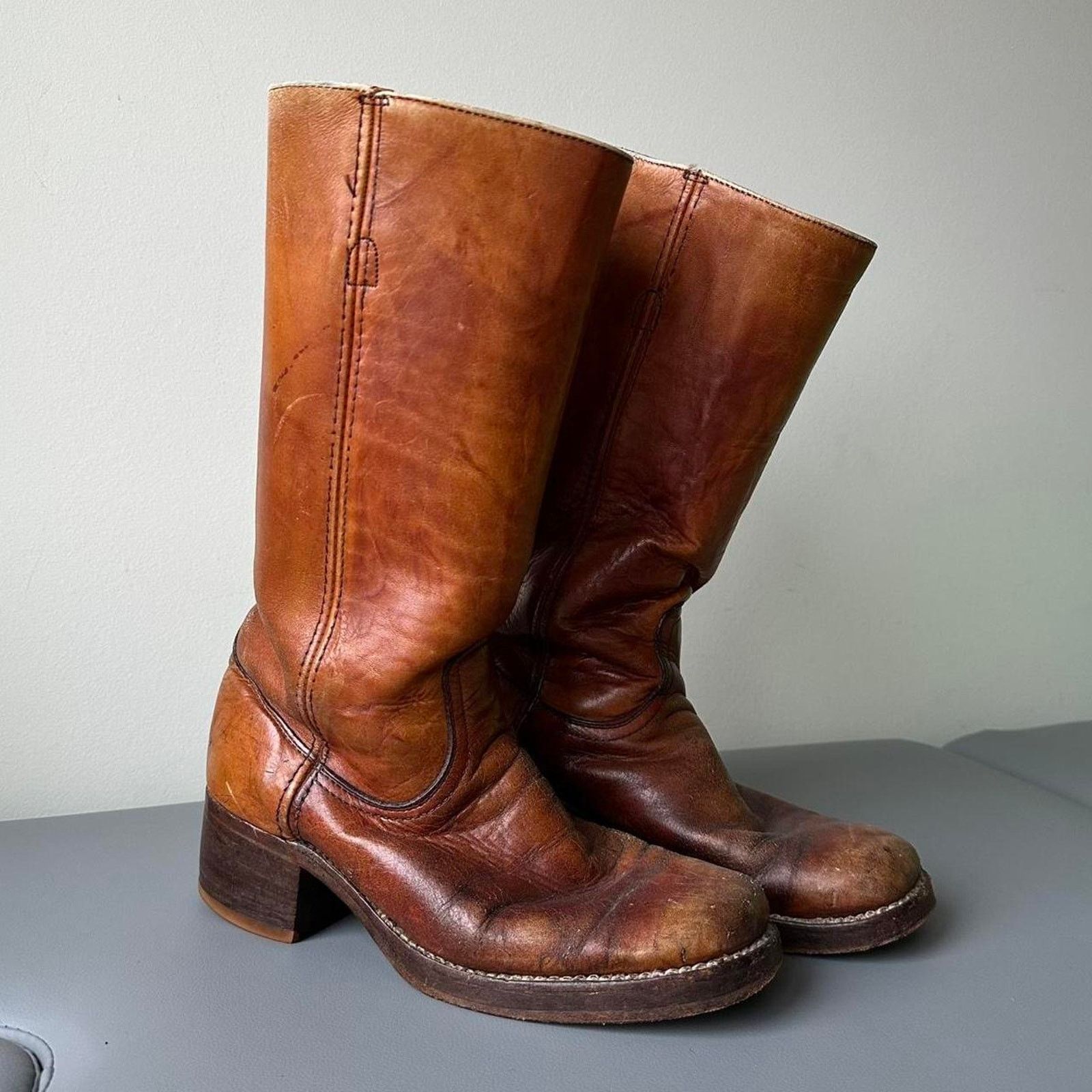 Frye × Vintage Vintage 60s 70s Frye Brown Mahogany Leather Campus Heel Boot Size US 9.5 / EU 42-43 - 2 Thumbnail