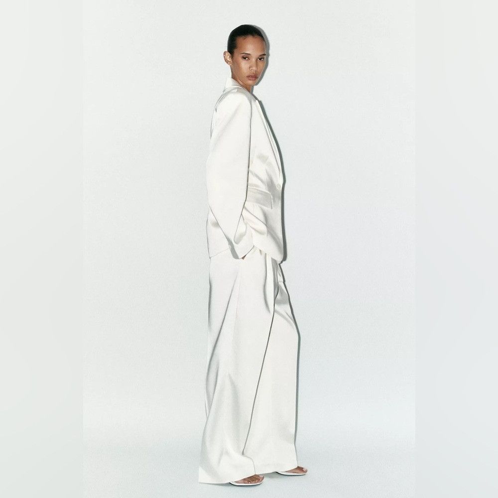 Zara ZARA OYSTER WHITE SATIN BLAZER Size M / US 6-8 / IT 42-44 - 4 Thumbnail
