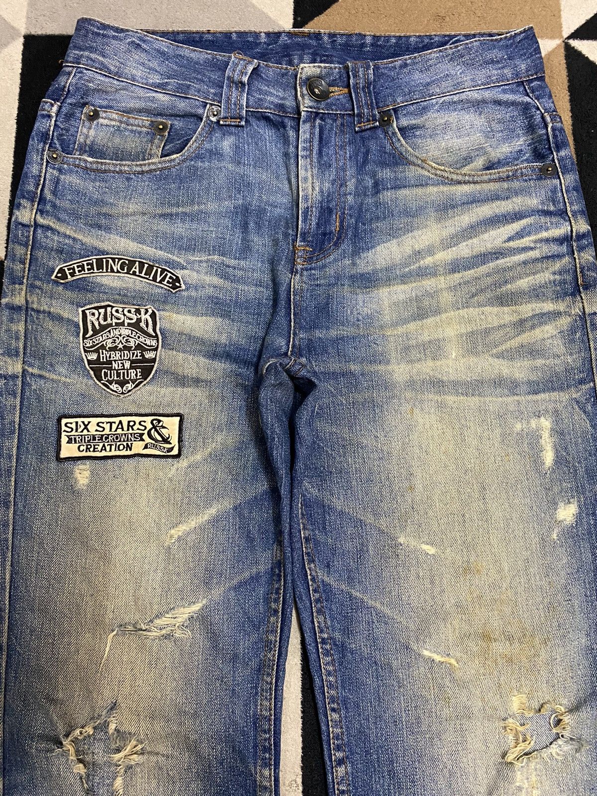 Japanese Brand Vintage Japanese Ruskk Whisker Patched Blue Wash Loose Jeans Size US 30 / EU 46 - 3 Thumbnail