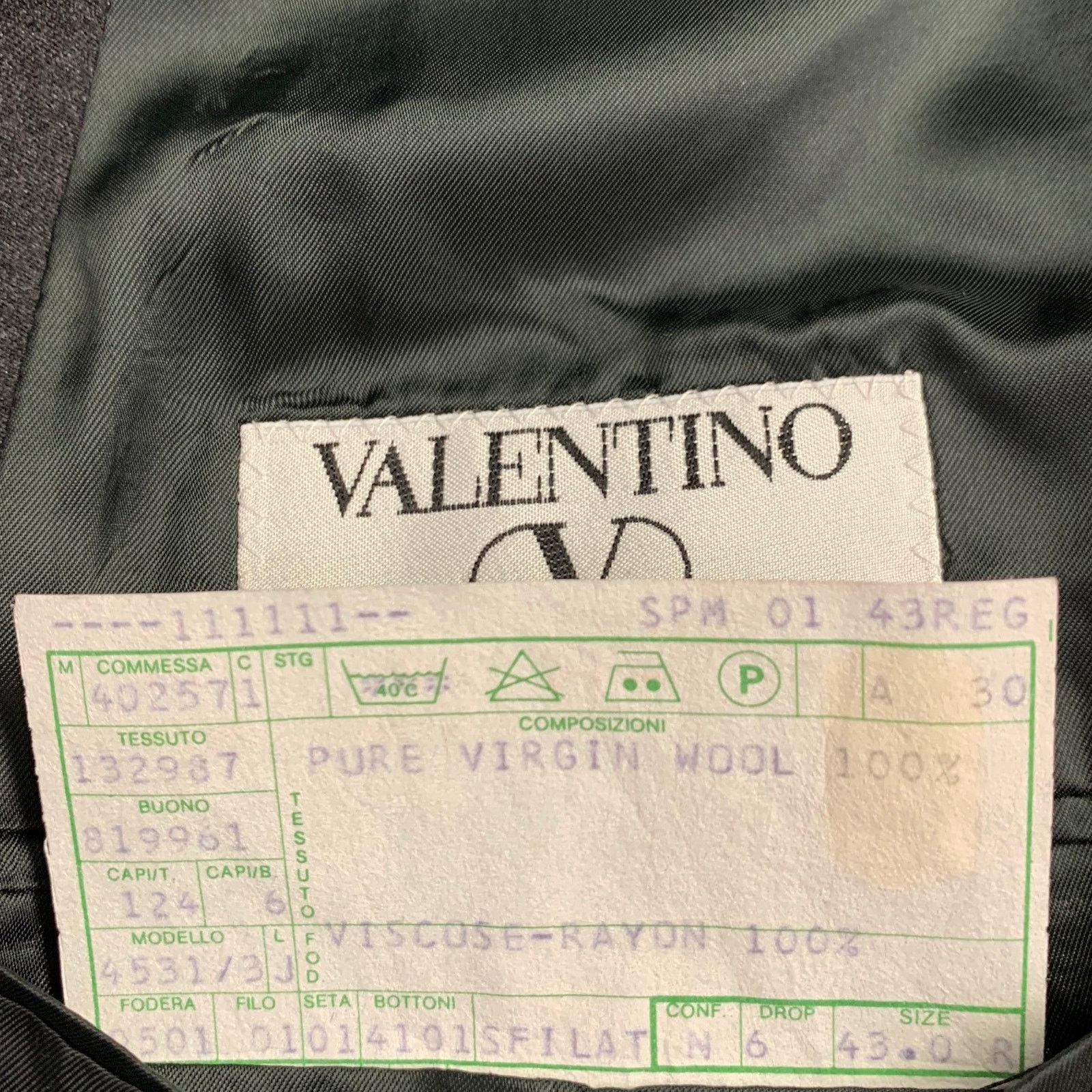 Valentino Size 43 Regular Grey Charcoal Virgin Wool Notch Lapel Suit Size 44R - 13 Thumbnail