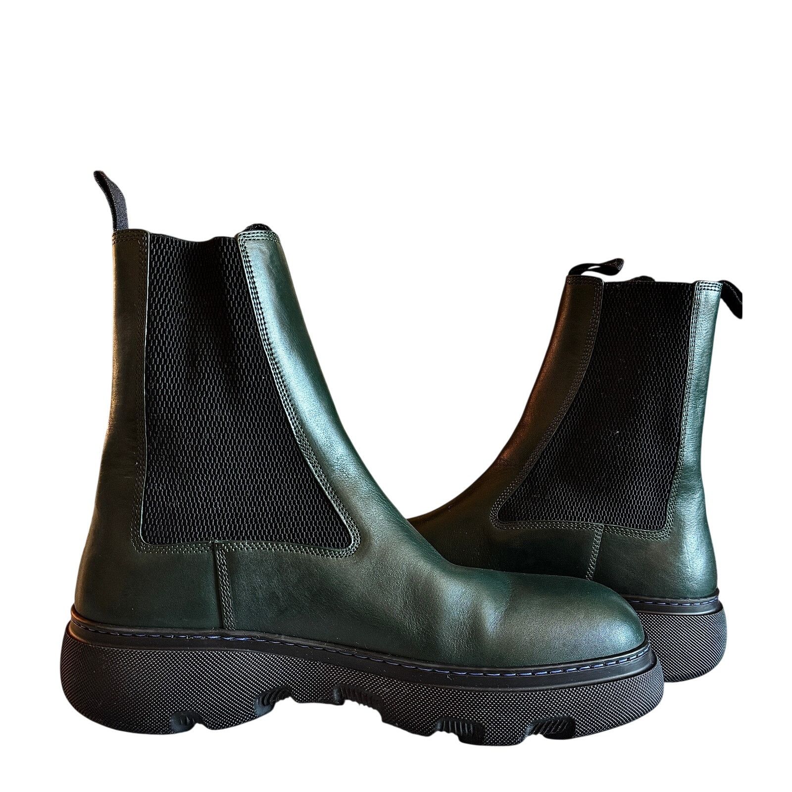 Burberry Burberry NWT Green/Black Women's Leather Chelsea Boots -46IT Size US 12 / IT 42 - 2 Thumbnail