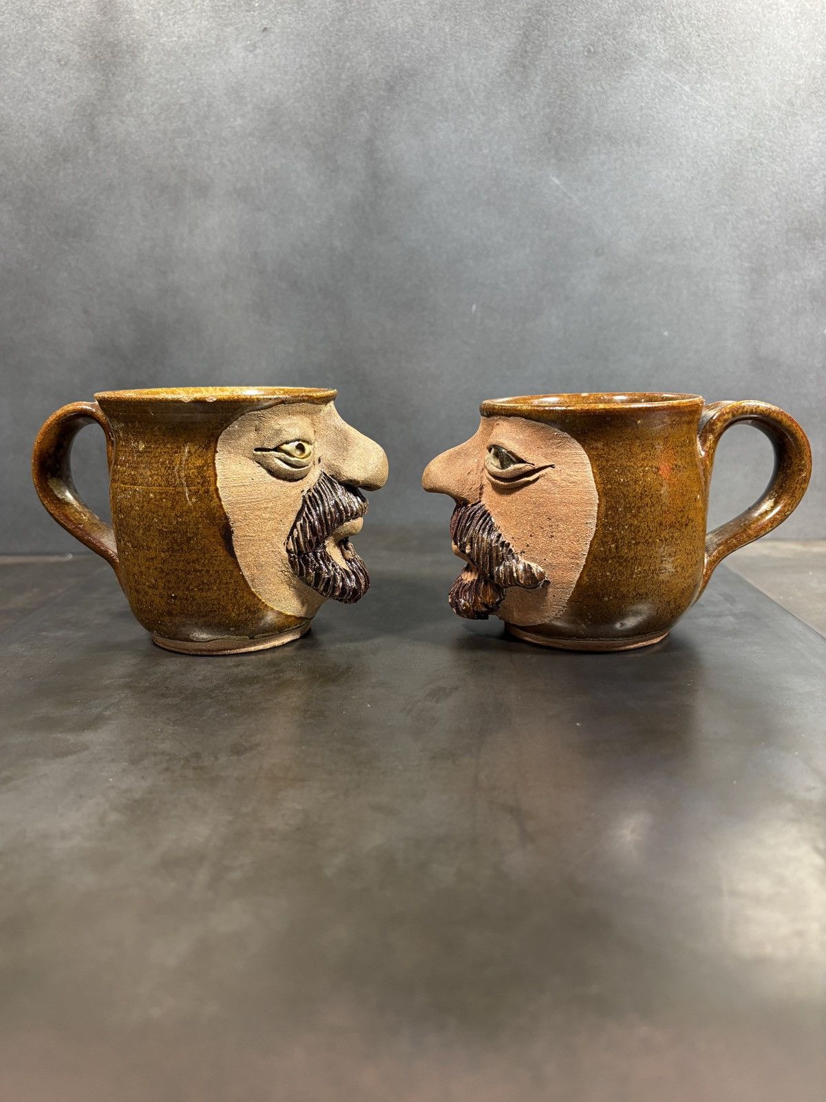 Vintage 1970s Stoneware Mugs Cobalt Pottery Canada Novelty Faces Cup Size ONE SIZE - 4 Thumbnail