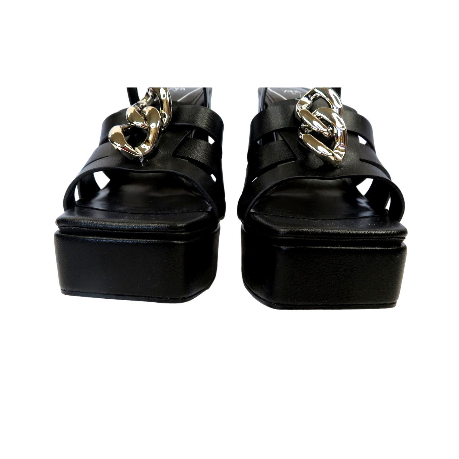 Zara ZARA Black Strappy Chunky Platform Sandals w/ Gold Chain Size US 9 / IT 39 - 5 Thumbnail