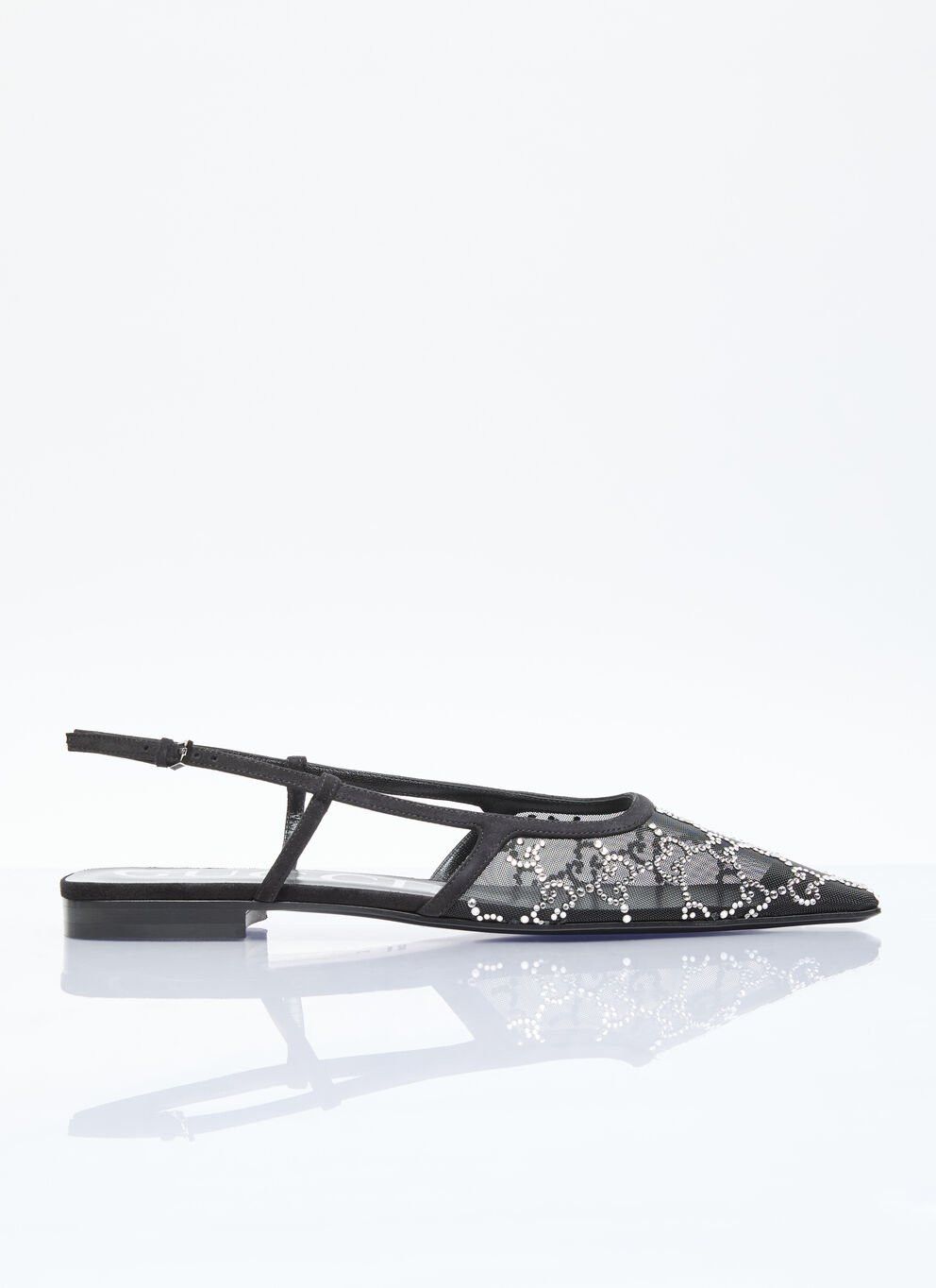 image of Gucci Gg Crystal Slingback Flats in Black, Women's (Size 7)