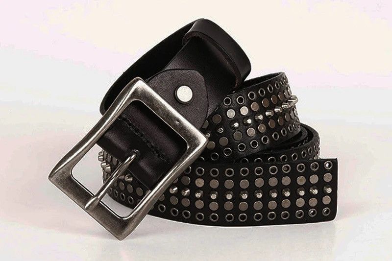 Leather × Vintage Genuine Leather Cowboy Belt Buckle Vintage Metal Rivet Size ONE SIZE - 2 Thumbnail