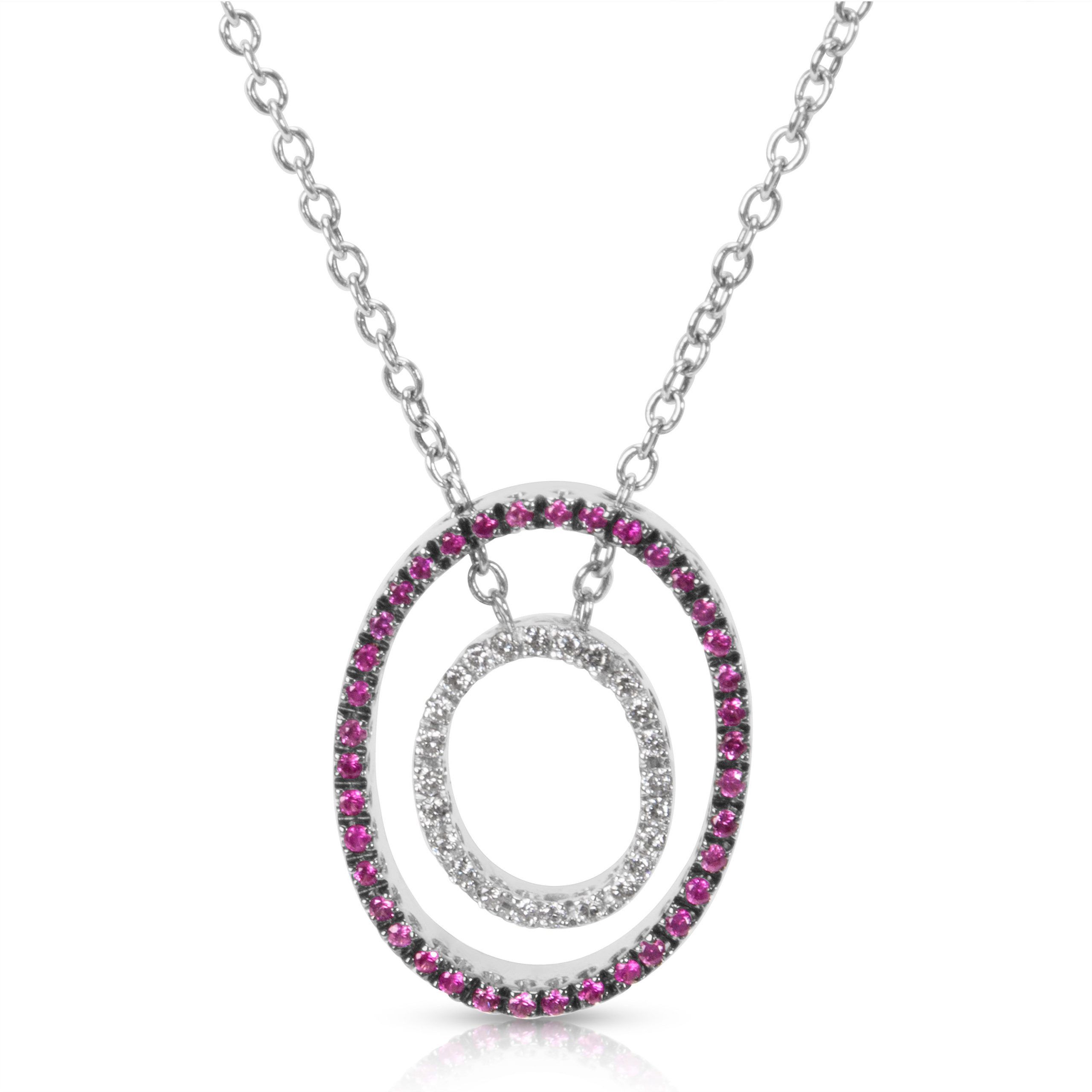 image of Tiffany Co Diamond & Pink Sapphire Oval Pendant In 18K White Gold (0.16 Ctw), Women's