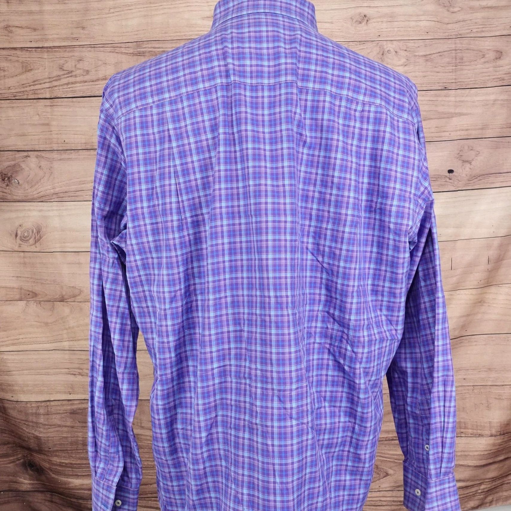 David Donahue DAVID DONAHUE Dress Shirt Mens XL Purple Blue Plaid Long Sleeve Cotton Button-Down Size US XL / EU 56 / 4 - 5 Thumbnail