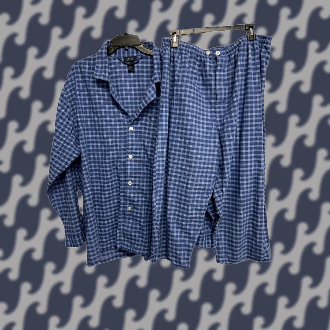 Izod IZOD Men's Pajama Set XL Blue Plaid Button Front Top Lounge Pants Sleepwear Size US XL / EU 56 / 4 - 1 Thumbnail