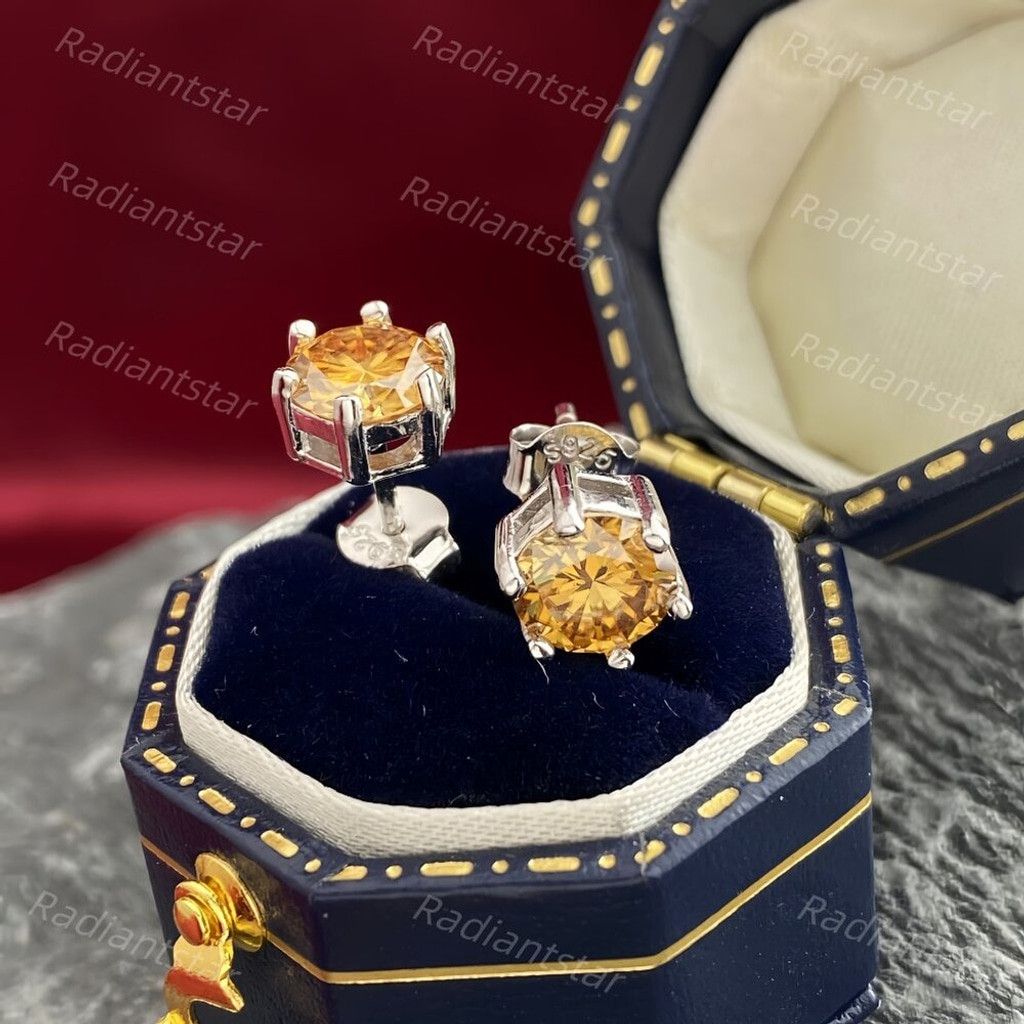 Other NEW 2ct. Champagne Moissanite Solitaire Stud Earrings Size ONE SIZE - 4 Thumbnail