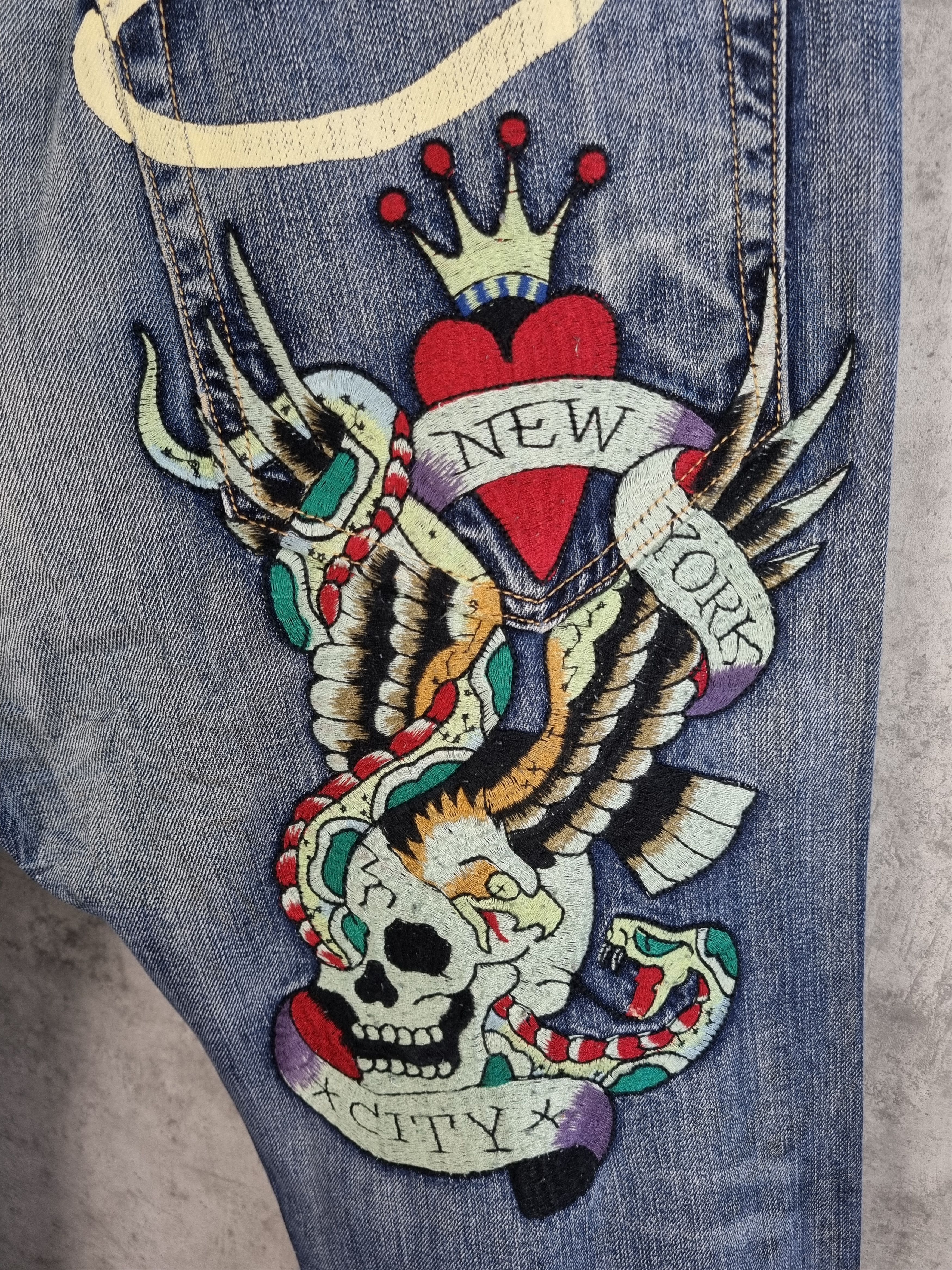 Christian Audigier Ed Hardy by Christian Audigier Embroidered Denim Jeans Size US 34 / EU 50 - 4 Thumbnail