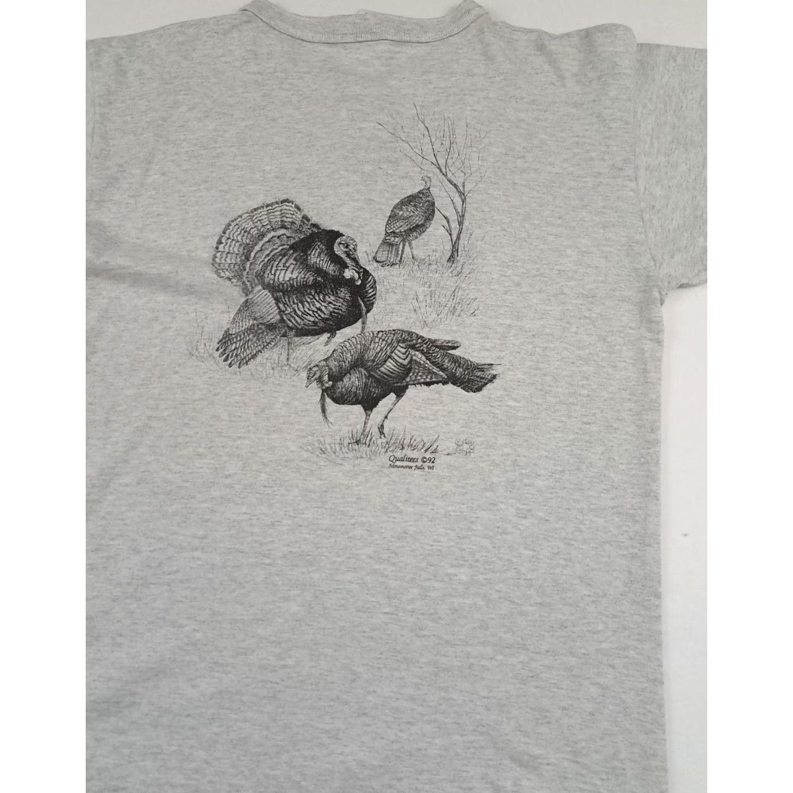 Vintage King cotton deluxe T-Shirt Mens 90s USA Turkey Art-Print Betsy Popp 1/4 Button Short Sleeve Gray L Size US L / EU 52-54 / 3 - 4 Thumbnail