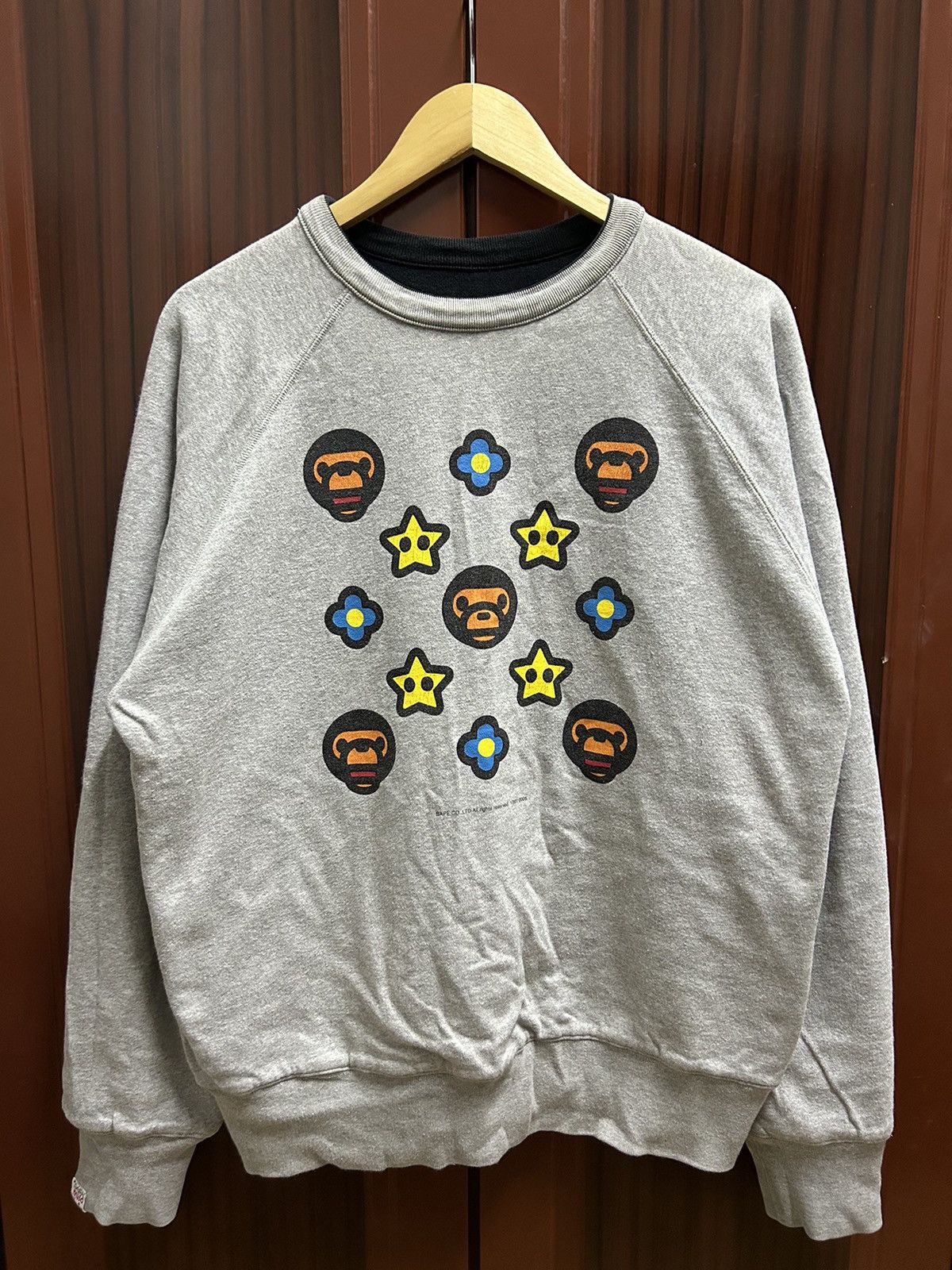 image of Bape Baby Milo Reversible Crewneck (2005) in Grey, Men's (Size Medium)