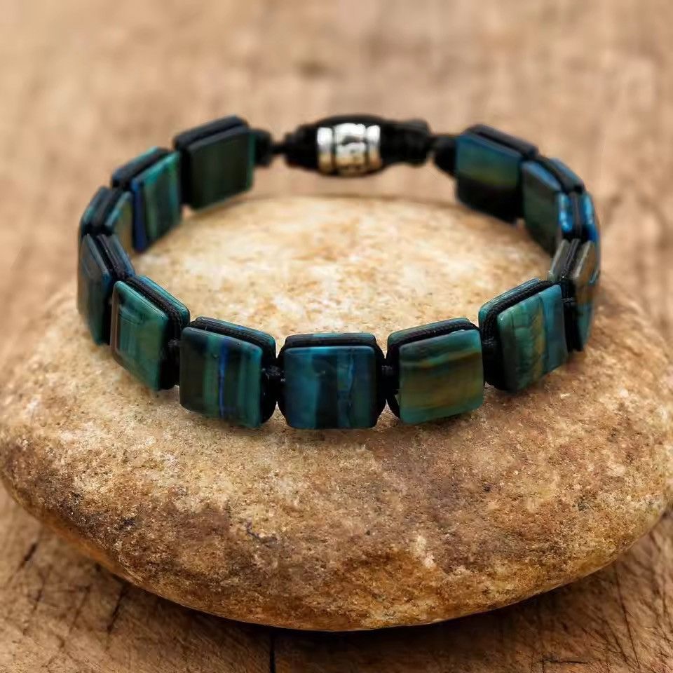 Handmade 10mm Square Tiger Eye Stone Beads Braided Bracelet Size ONE SIZE - 5 Thumbnail