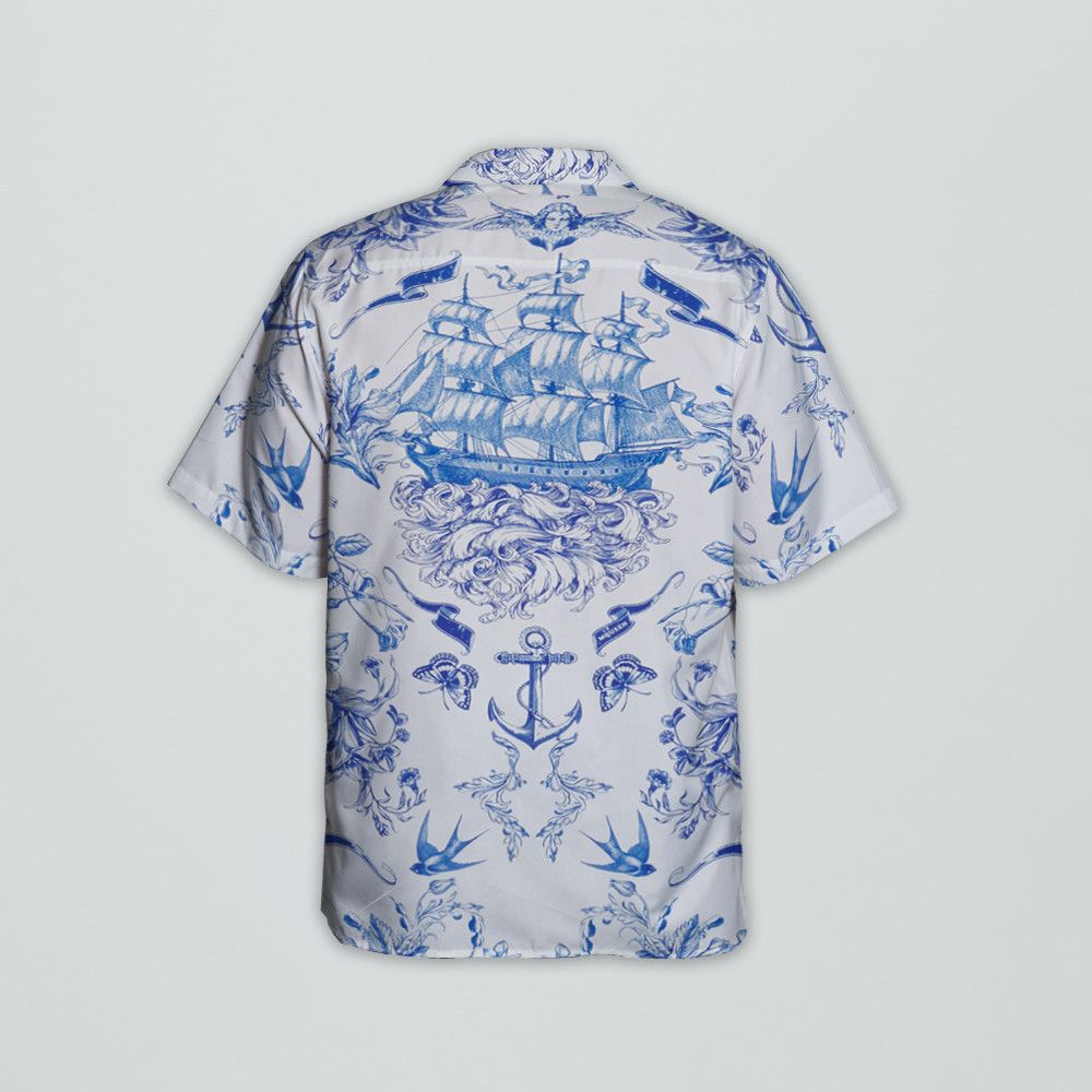 Designer Men’s Sailor Tattoo Hawaiian Shirt – Retro Nautical Style Size US M / EU 48-50 / 2 - 2 Thumbnail