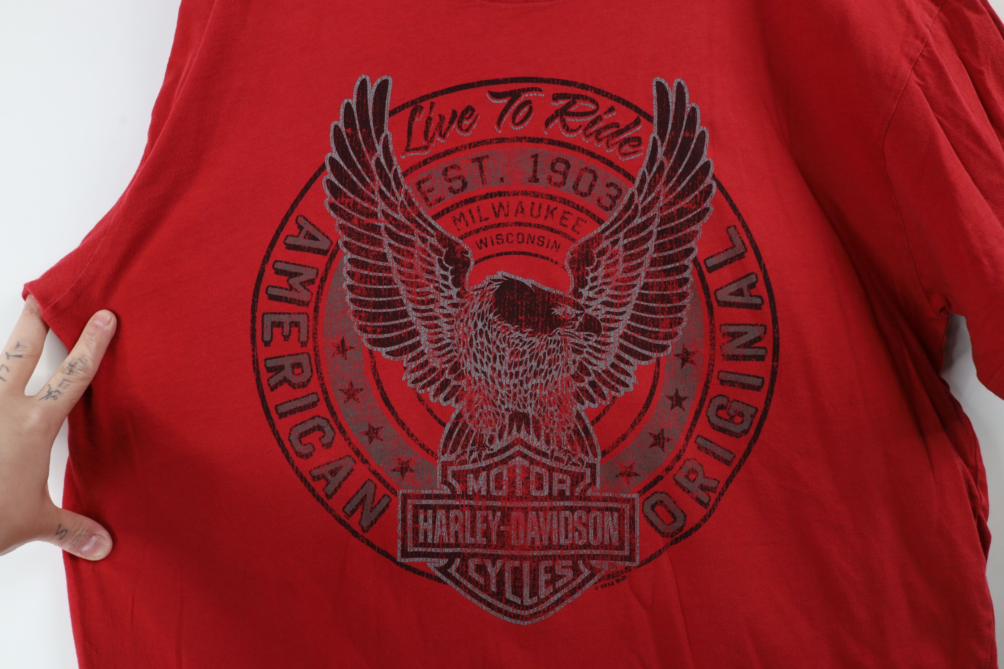 Harley Davidson × Vintage Vintage Y2K Harley Davidson Spell Out Eagle T-Shirt Red Size US XL / EU 56 / 4 - 5 Thumbnail