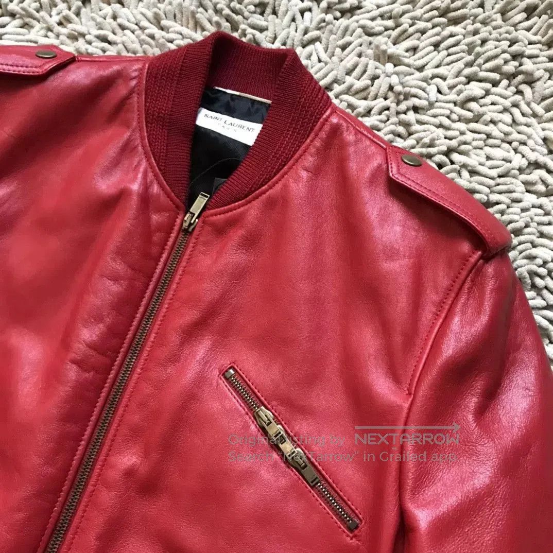 Saint Laurent Paris Saint Laurent Men's Red Leather Bomber Jacket. Size US M / EU 48-50 / 2 - 3 Thumbnail