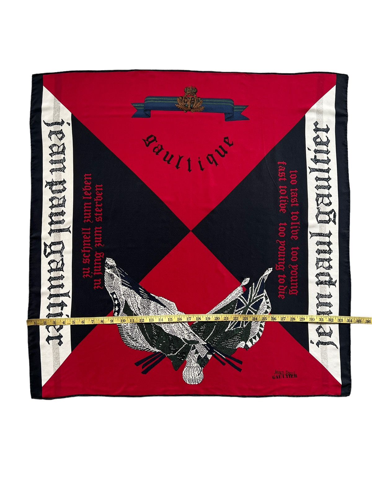 Jean Paul Gaultier Vintage JPG ‘Too Fast To Live, Too Young To Die” Silk Scarf Size ONE SIZE - 8 Thumbnail