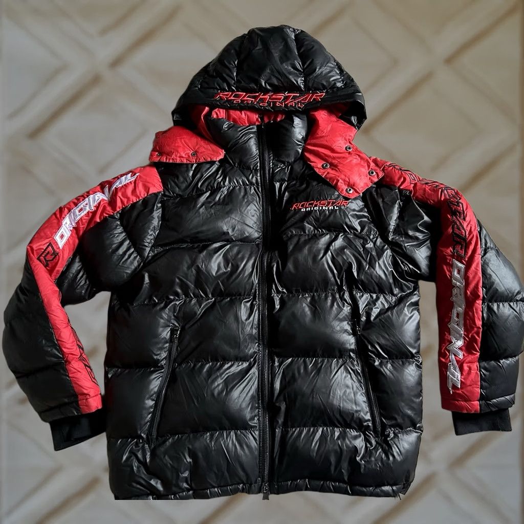 Vintage VINTAGE Rockstar Original Black Coat Puffer Jacket Removable Hood Dual Zip Men XL Black Polyester Zip Logo Puffer Jacket Mens XL Size US XL / EU 56 / 4 - 1 Thumbnail
