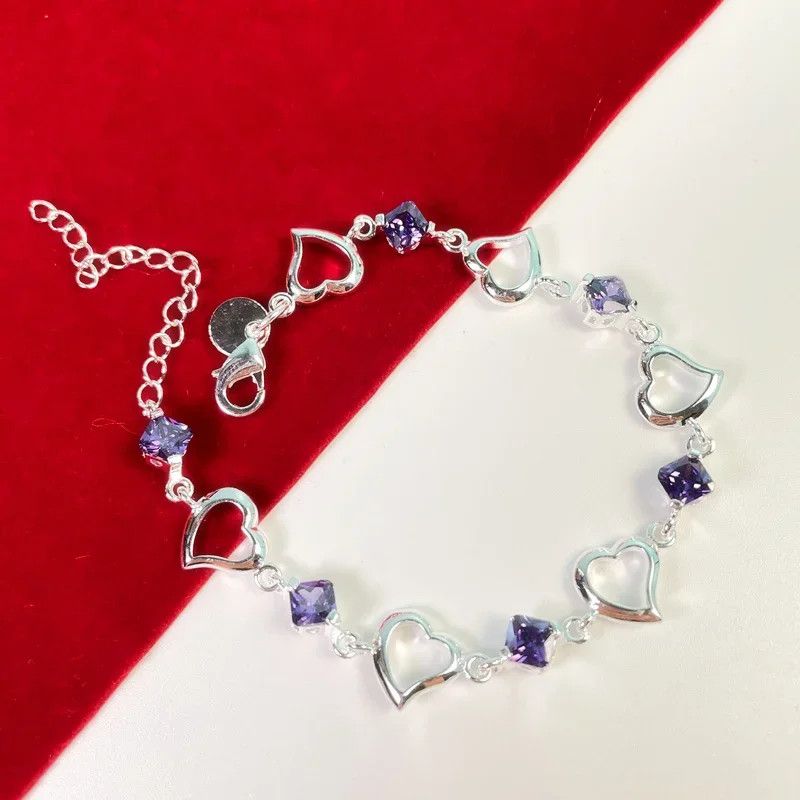 Jewelry Heart Purple Crystal Zircon Bracelet Size ONE SIZE - 3 Thumbnail