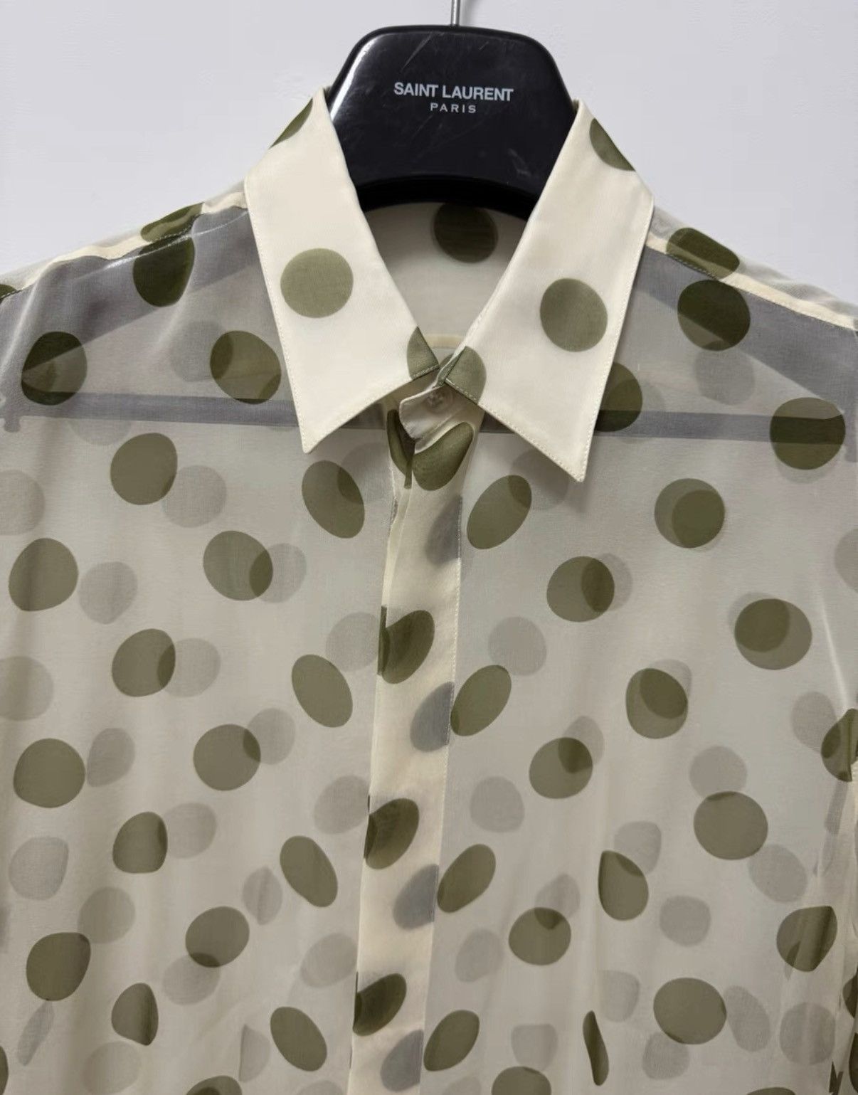Saint Laurent Paris Saint Laurent Light Green Silk Point Collar Polka Dot Shirt Size US L / EU 52-54 / 3 - 4 Thumbnail