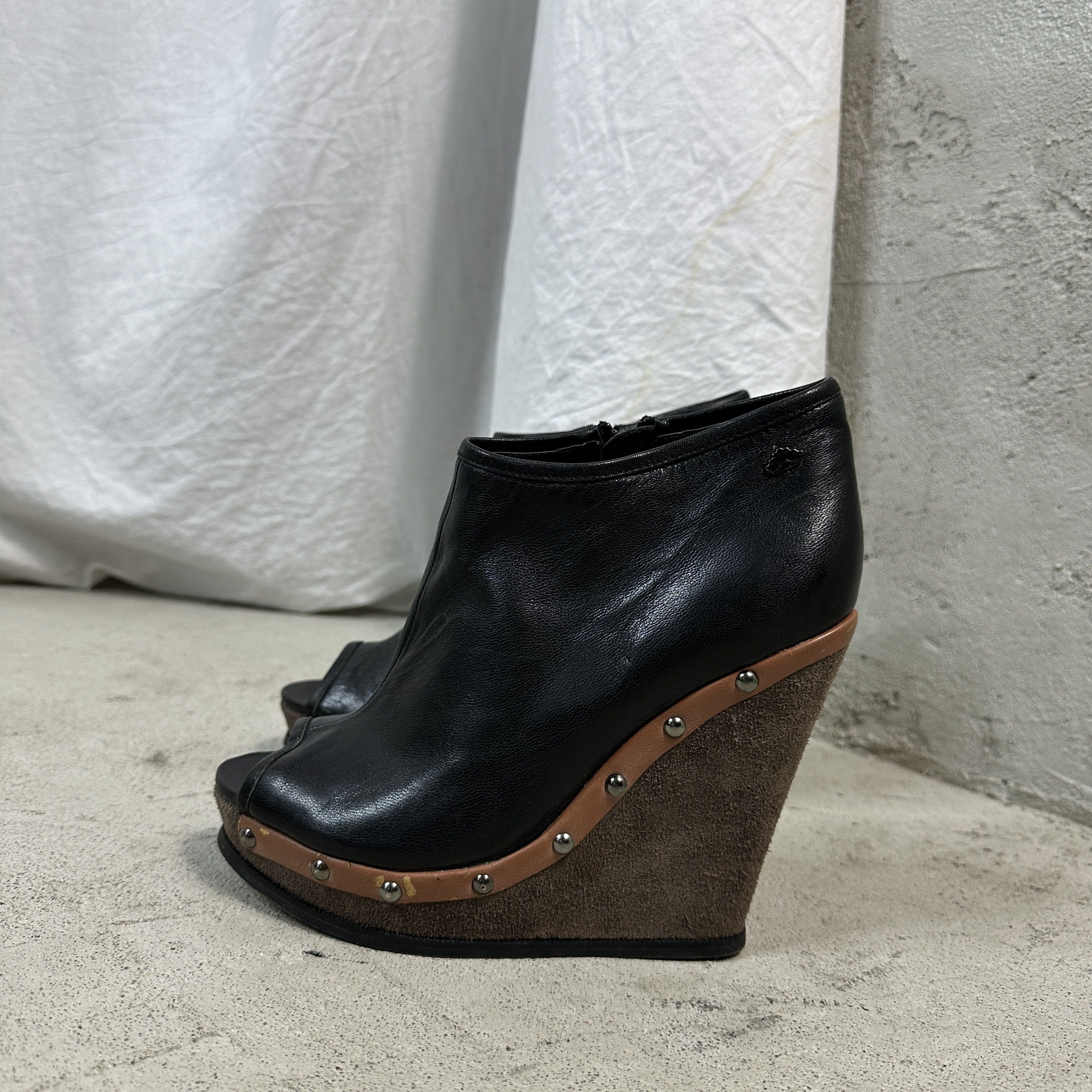 Vintage Vintage Platform Wedge Peep Toe Leather Shoes Size US 8 / IT 38 - 3 Thumbnail