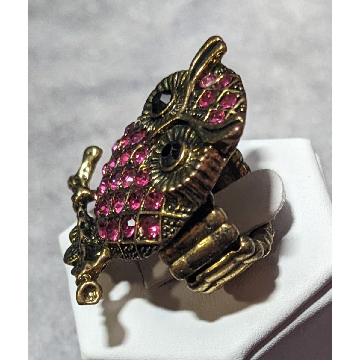 Other Witchy Cottagecore Pink Rhinestone Gold Tone Owl Stretch Rin Size ONE SIZE - 12 Thumbnail