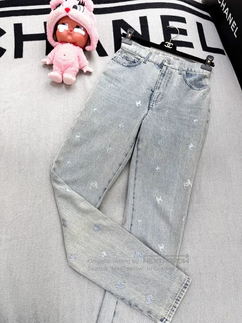 Chanel Chanel 21k blue-gray double C sequin jeans Size 42" / US 20 - 1 Thumbnail