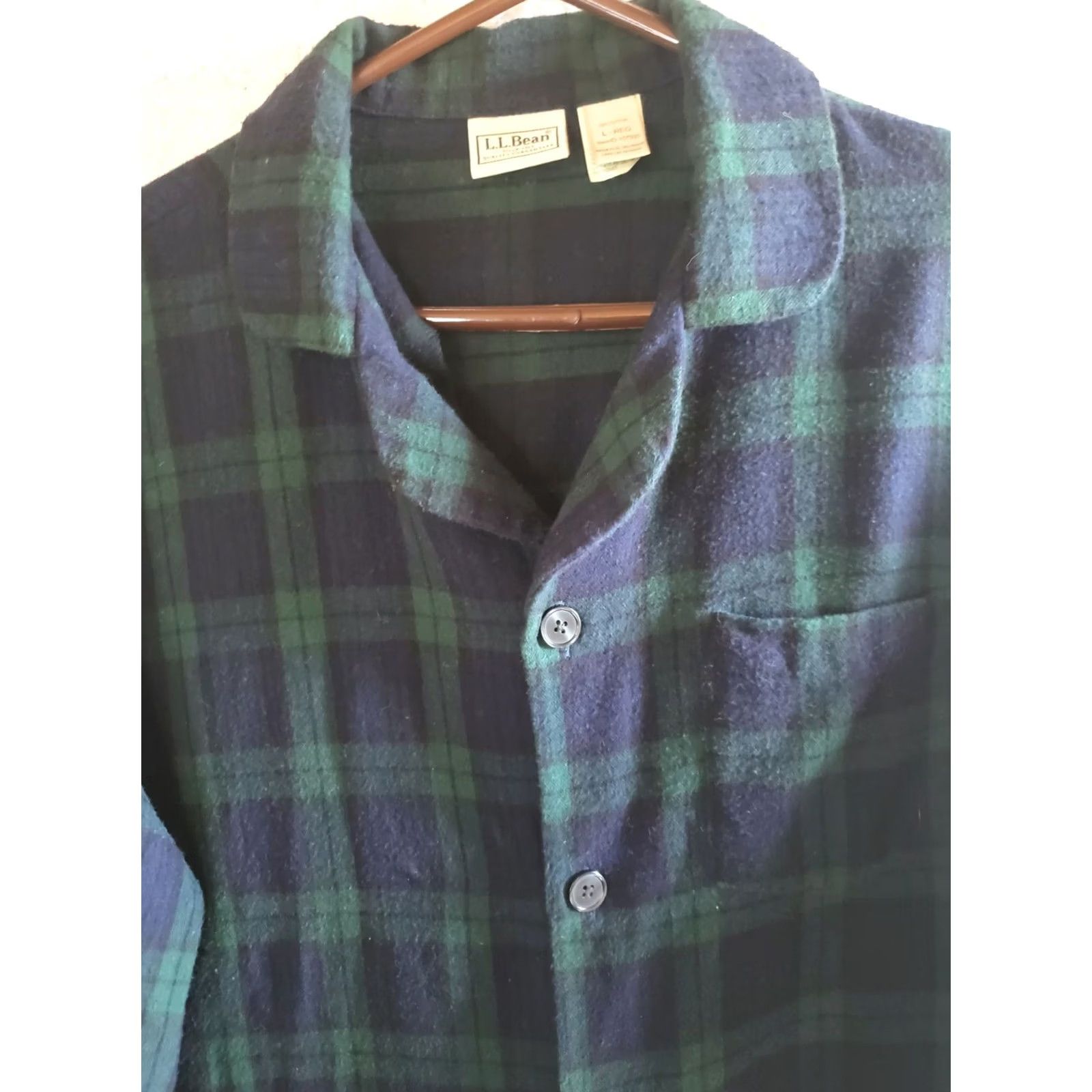 Vintage VINTAGE LL BEAN GREEN BLUE PLAID TARTAN FLANNEL PAJAMA TOP BUTTON UP SHIRT MENS L Size US L / EU 52-54 / 3 - 5 Thumbnail
