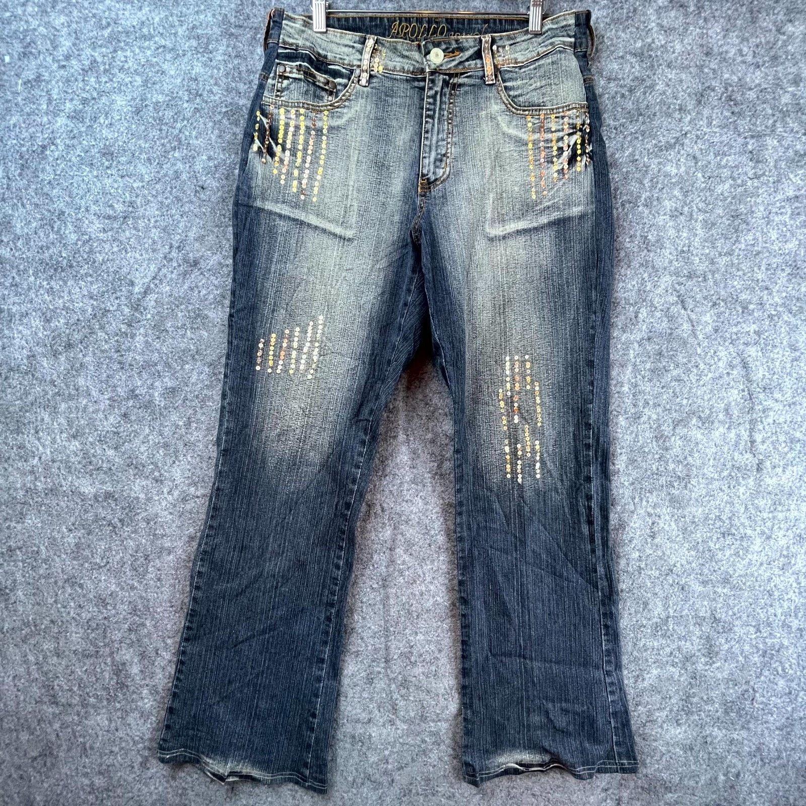 Apollo Apollo Jeans Women 15/16 Blue Sequin High Rise Bootcut Y2K Size 38" / US 16 / IT 52 - 1 Thumbnail
