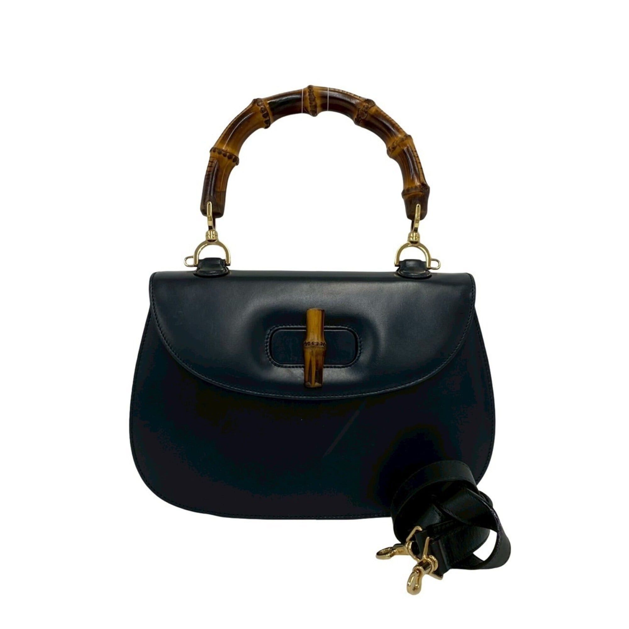 Gucci GUCCI Vintage Bamboo Leather 2-Way Handbag/Shoulder Bag, Black, 84898 Size ONE SIZE - 1 Thumbnail