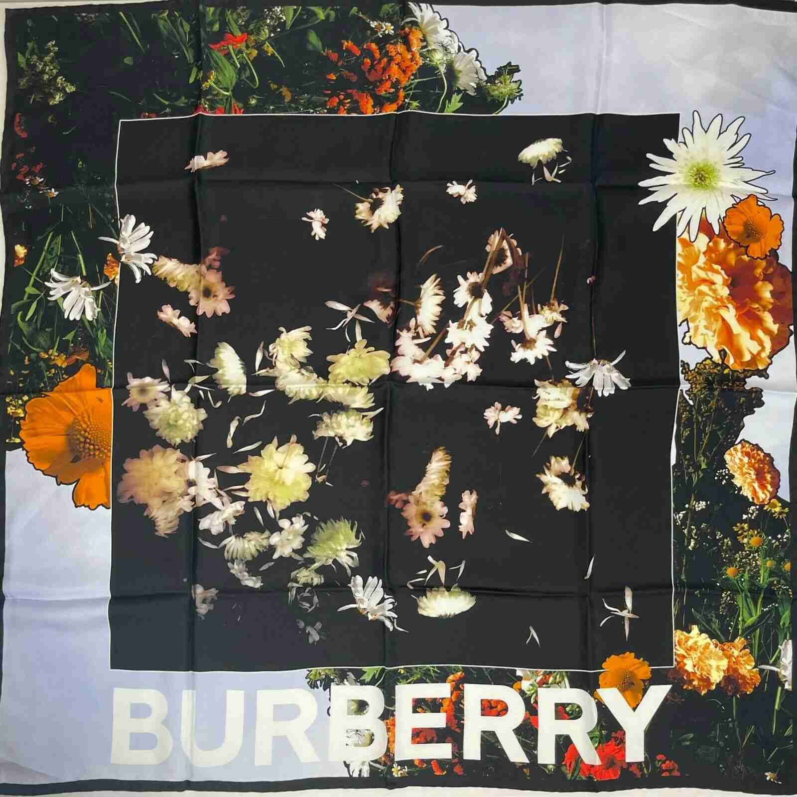 Burberry New Women's Black Silk Square Scarf with Flower Print Size ONE SIZE - 1 Thumbnail