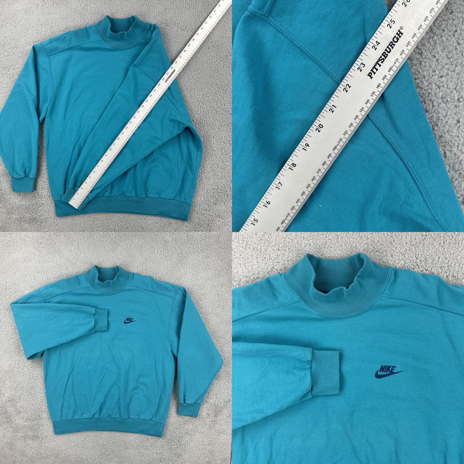 Nike VINTAGE Nike 90s Mens XL Sweatshirt Turquoise Green Blue Mock Neck Long Sleeve Pullover Embroidered Logo Crew Neck Cotton Knit All Seasons Sportswear Size US XL / EU 56 / 4 - 9 Thumbnail