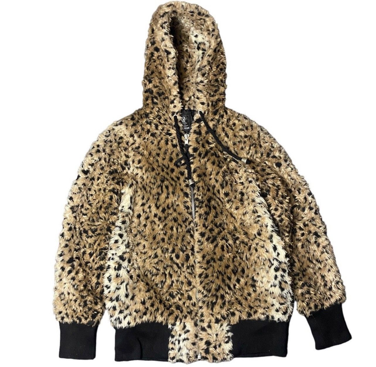 image of Hysteric Glamour Glad News Punk Y2K Zipup Cheetah Print Leopard Jacket Hoodie in Beige (Size Small)