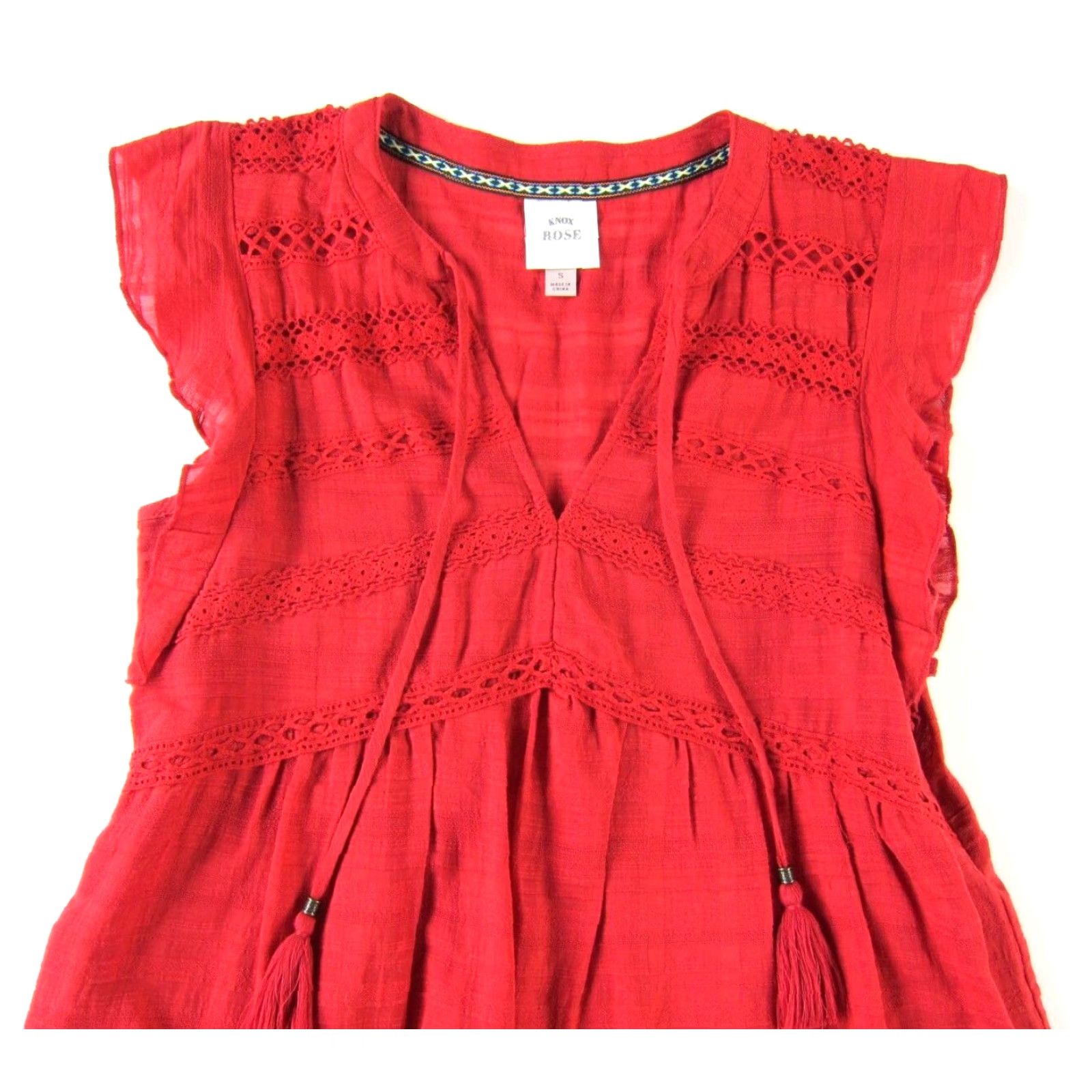 Vintage Knox Rose Cap Sleeve V-Neck Embroidered Cotton Smock Dress Small Red Size S / US 4 / IT 40 - 4 Thumbnail