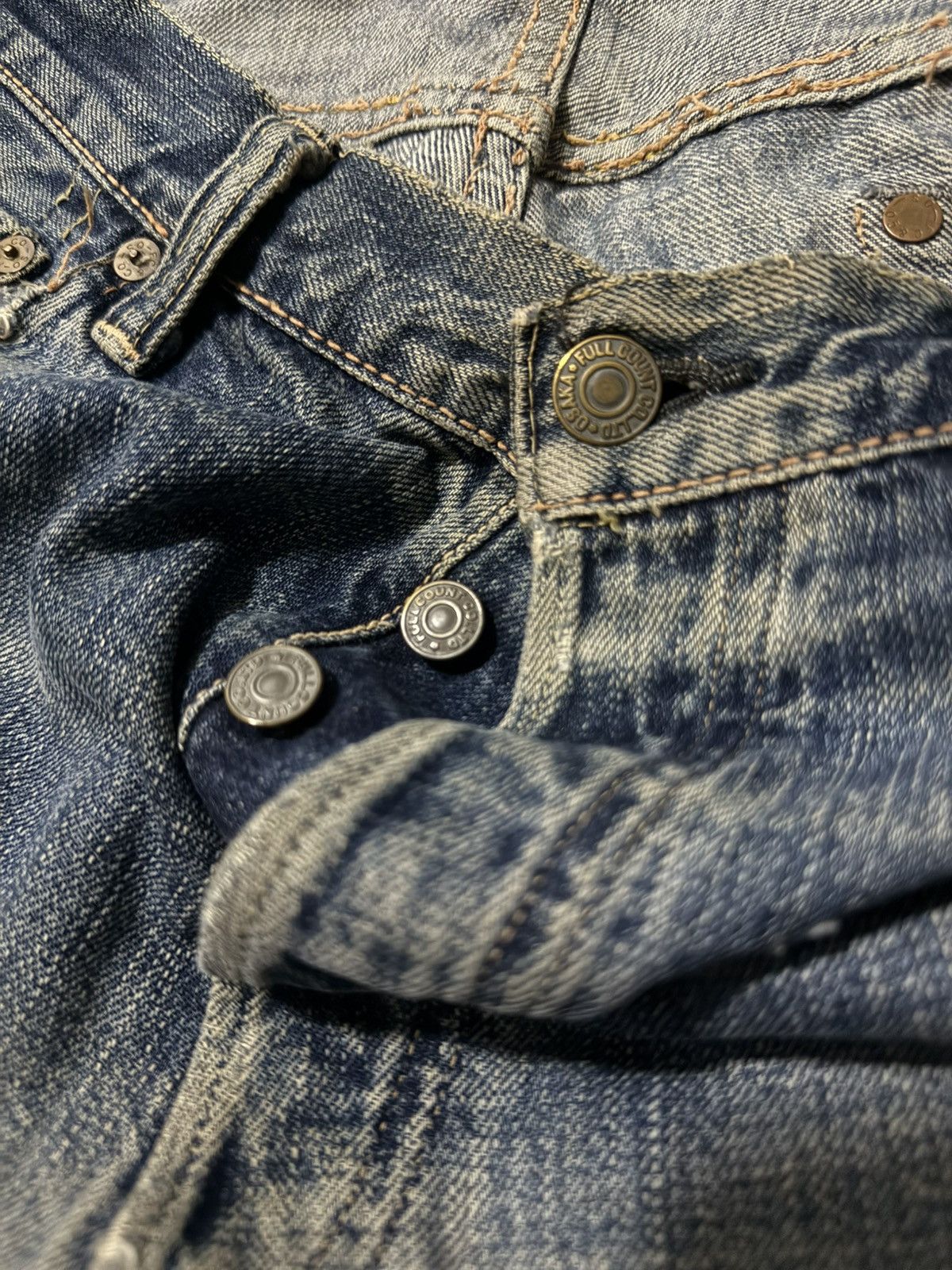 Japanese Brand Heavily Distressed Fullcount Selvedge Denim Size US 33 - 18 Thumbnail