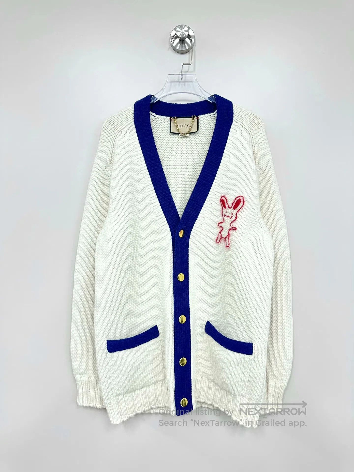 Gucci Guicci White Logo Rabbit Jacquard Knit Cardigan| Size US S / EU 44-46 / 1 - 1 Thumbnail