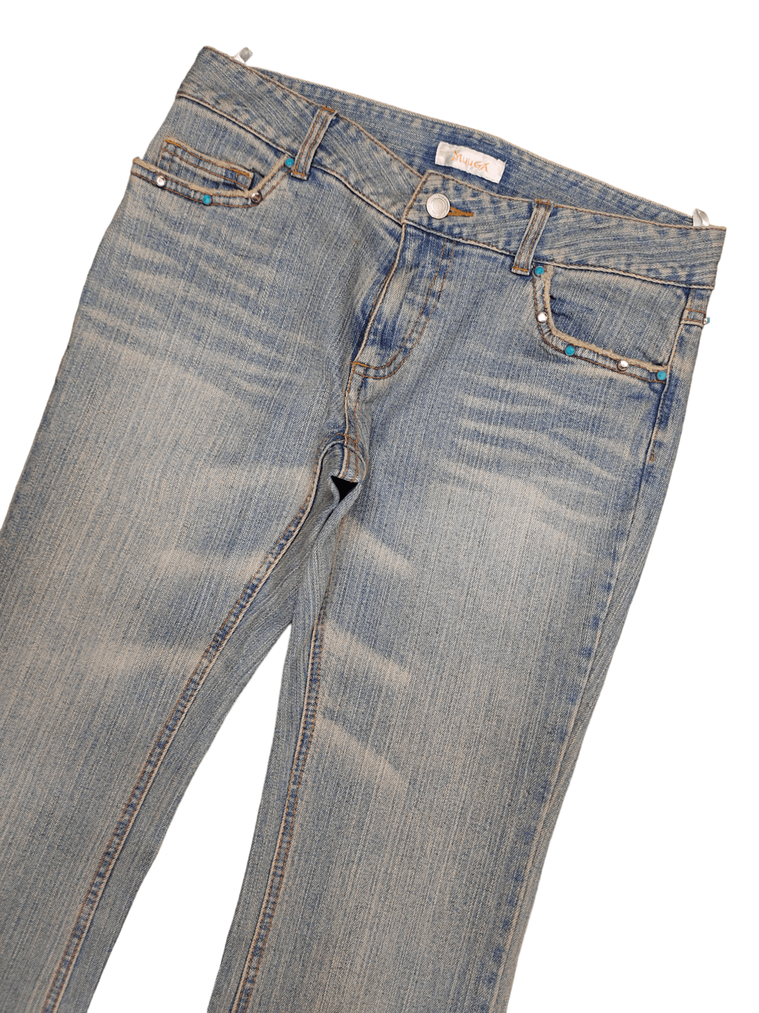 If Six Was Nine Flare Jeans Muuga Distress Faded Boot Cut Y2k Low Rise Size US 30 / EU 46 - 4 Thumbnail