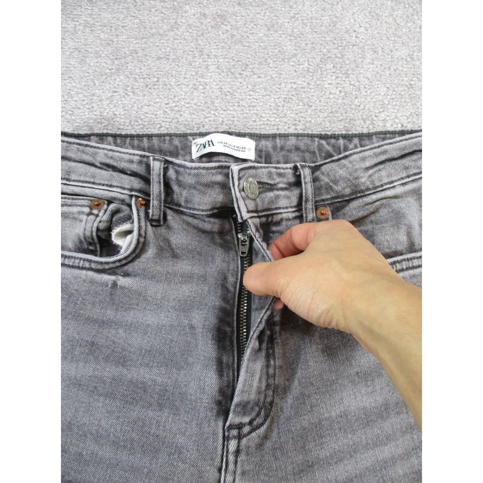 Zara Zara Jeans Womens 6 Tall Gray Denim Split Hem Slim Straight 33.5" Size 28" / US 6 / IT 42 - 5 Thumbnail